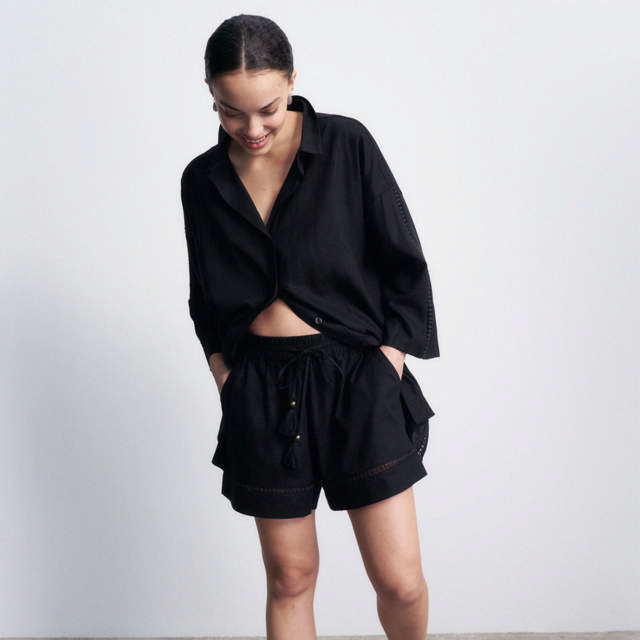 Boyfriend Shirt Linne/Viskos Black