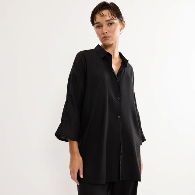 Boyfriend Shirt Linne/Viskos Black